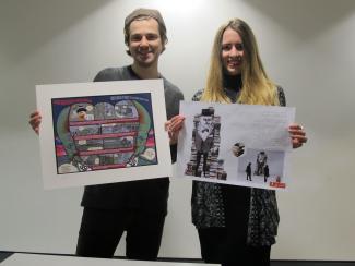 Carl Hoare and Stefanie Tschirky with their work