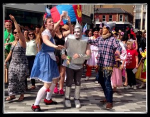 Bad Clowns dancing down Kingston High Street. Photo: Johanna Dart