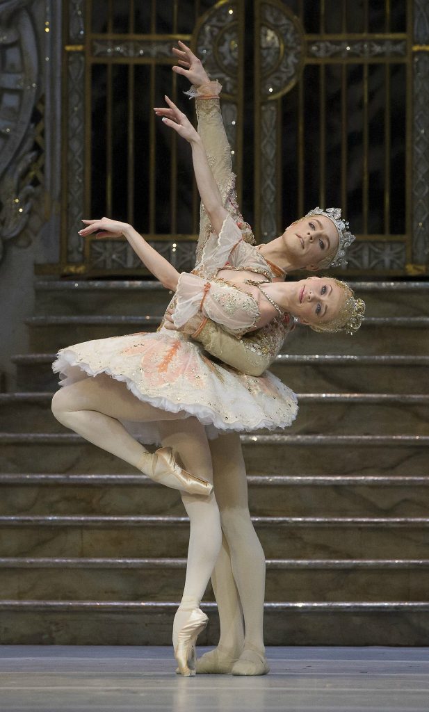 Iana Salenko and Steven McRae as the Sugar Plum Fairy and her Prince demonstrating one of the grand pas de deux’s many cambers. Photo: Alastair Muir/Rex Features 