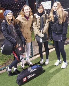 The Womens tennis team, left from right, Georgina Brown, Roos Van Pinxteren, Haruka Abe and Lucy Carpenter Credit: Michael Lloyd