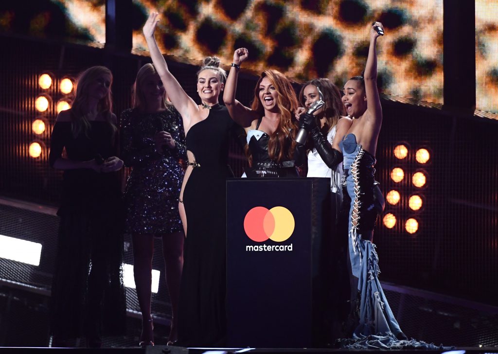 Photo credit: Rex Features Little Mix accepting their award for Best British Single. 