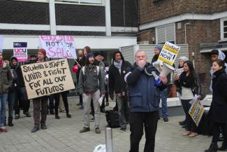 Protestors outside Knights Park campus. Photo: Camilla Huuse