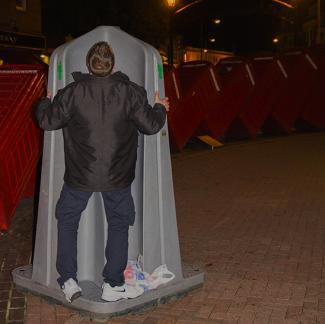 Man tries out the urinals in Kingston