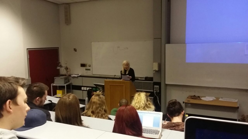 Local Green candidate Clare Keogh speaking in front of around 45 KU students. Photo: Omar Khalil