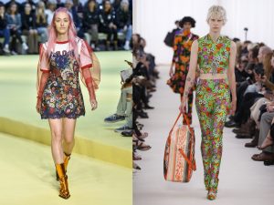 If you can't afford a brand new floral co-ord as seen at Balenciaga (right) then layering a floral dress over a tshirt like Marques' Almeida (left) might work for you. Photos: Rex Features