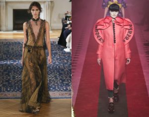 Valentino (left) and Gucci (right) might be hard to wear in a lecture theatre, but you can still steal their trends with knock-off looks from the high street. Photos: Rex Features