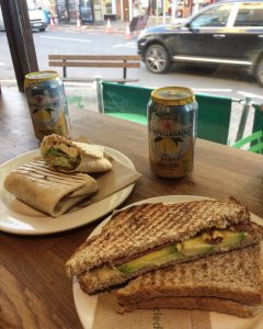 Far left: Halloumi and Jalapeno Grilled Wrap Far right: Bacon and Avocado Toastie Photo credit: Amelia Cunningham