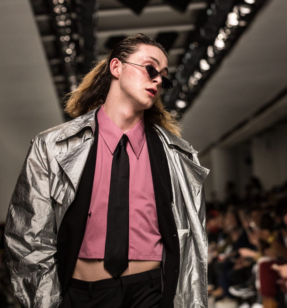 Xander Zhou crop top pictured on the catwalk. Credit: Rex Features, James Gourley 