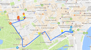 The march route: Grosvenor Square, Park Lane, Piccadilly, Pall Mall and finishes at Trafalgar Square.