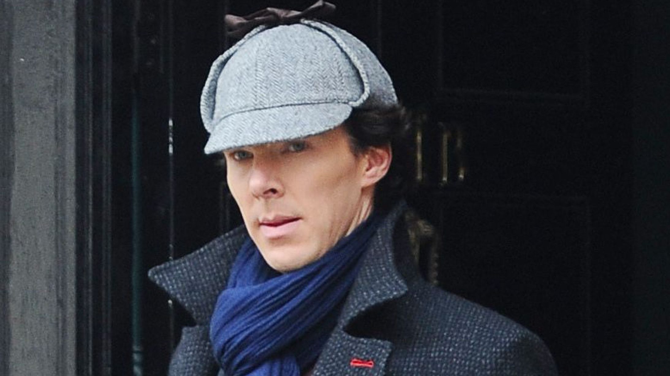 Benedict Cumberbatch as Sherlock homes filming in London for the new Season 4