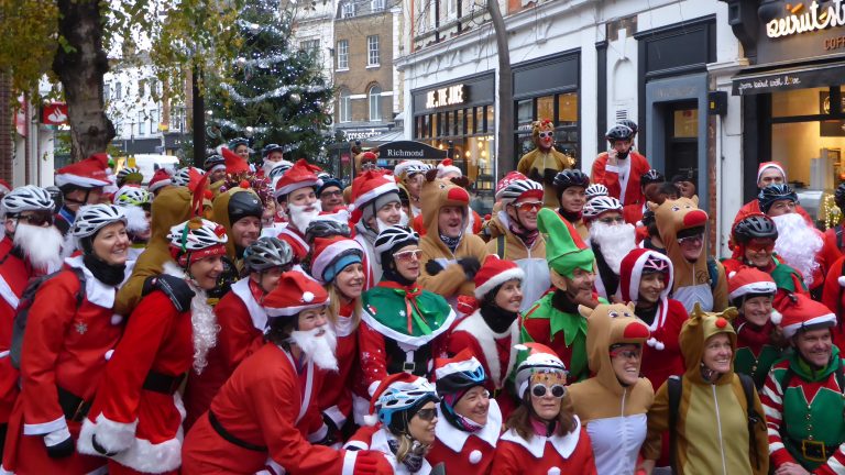 VIDEO: Njinga Santa Cycle around Richmond Upon Thames aims to raise money for Shooting Star Chase hospice