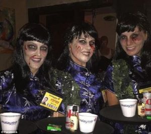A group of partygoers dressed as a zombie flight crew from the crash Photo: Daily Mail