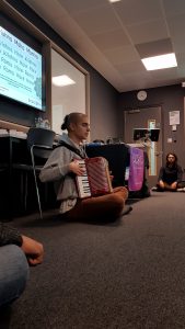 Urban Monk Sam, guiding Mantra meditation with the Krishna Consciousness society 