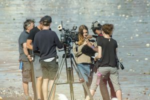 Lorna being set up for an interview before the winner is announced