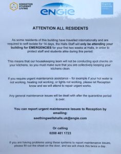 A notice posted at Seething Wells explains who has to isolate.