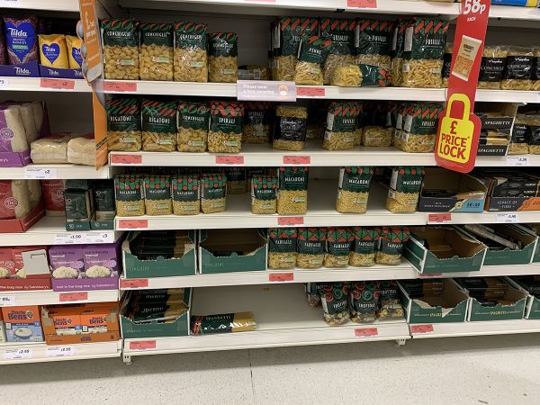 Pasta is decreasing in stock on shelves in Sainsbury's