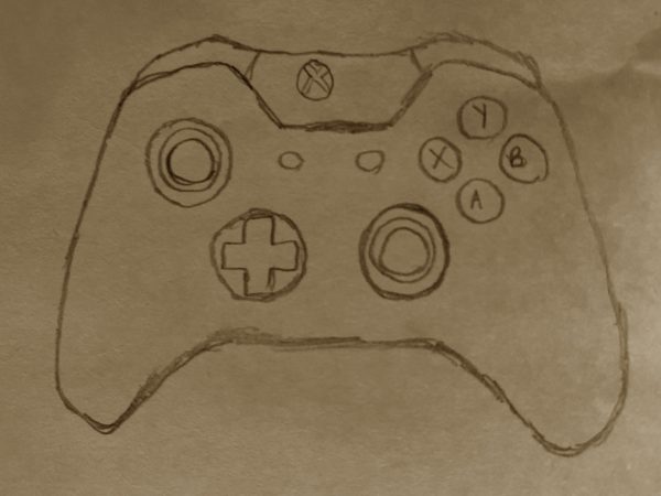 A drawing of a video game controller