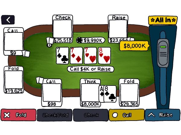 A digital drawing of an online poker game.