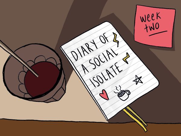 Digital illustration of a diary with the title 'Diary of a Social Isolate'