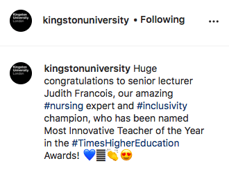 Kingston University congregated Judith Francois on Instagram for her massive achievement.