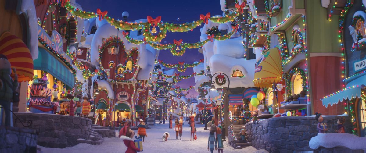 An image of a holiday village from The Grinch movie.