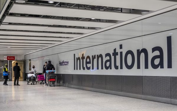 Picture of passenger arriving through International arrivals at Heathrow Airport