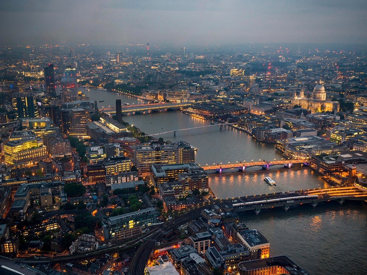 Aerial view of central London at night