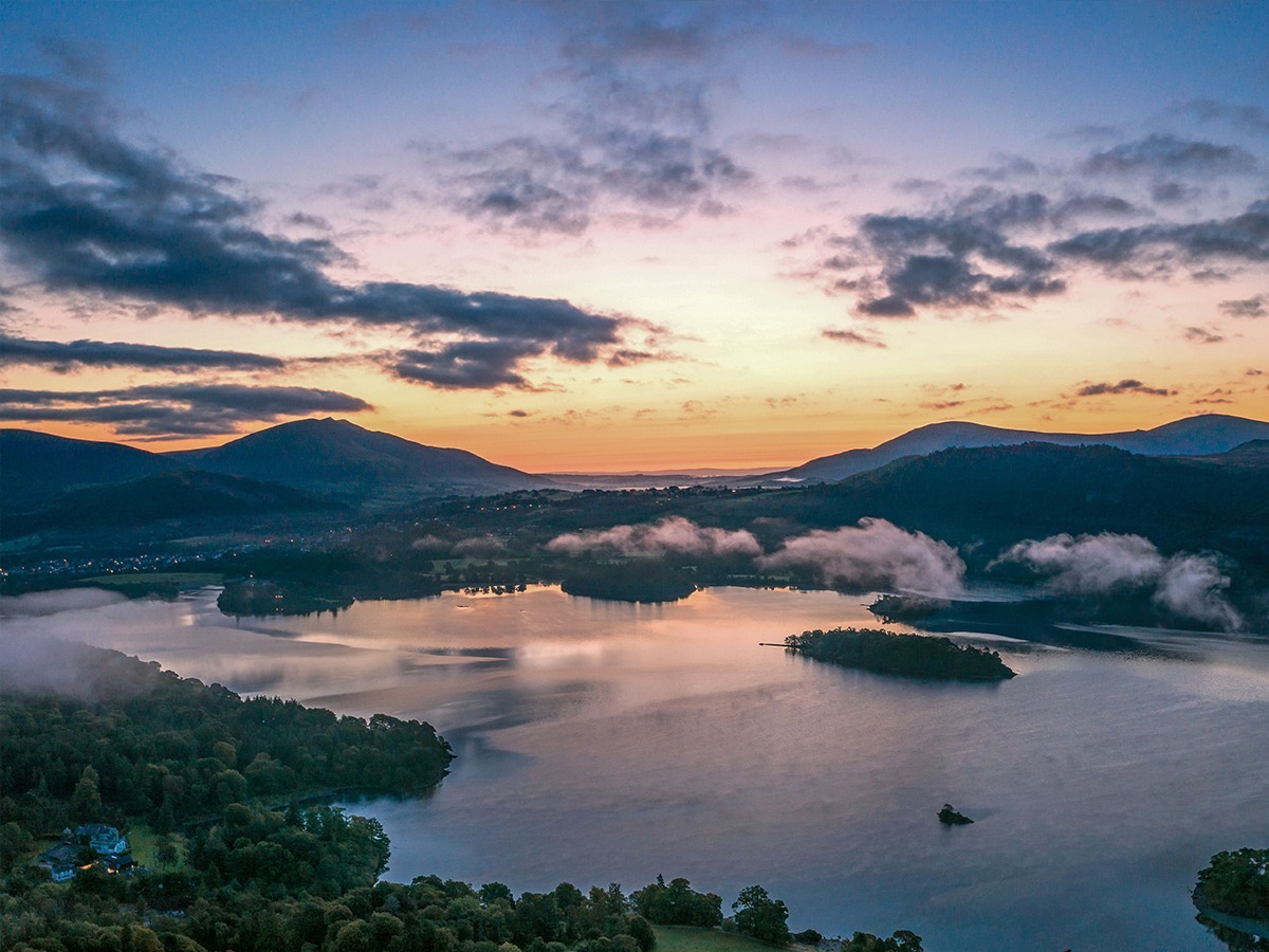 View of Windermere, Lake District from the top of a mountain