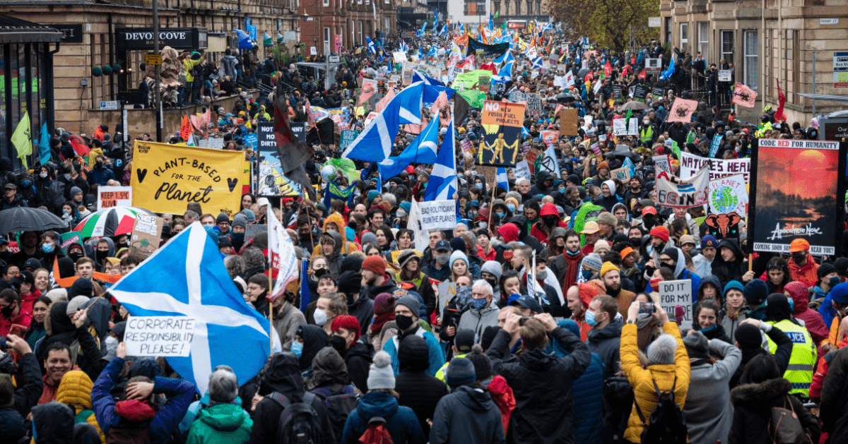 People at a packed climate change protest