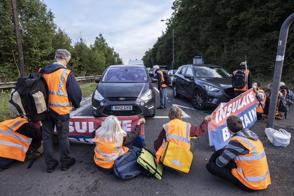 Insulate Britain protestors blocking the roads in protest