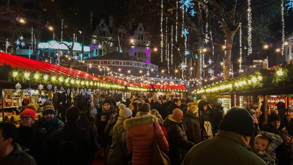 busy crowded Christmas market