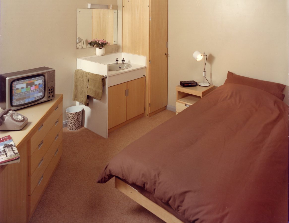 Student halls of residence bedroom in 1983