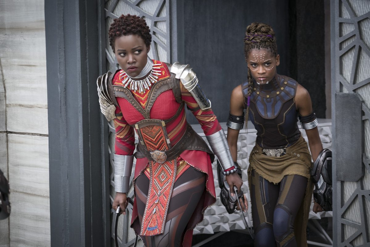 Stars of Black Panther Lupita Nyong'o and Letitia Wright 