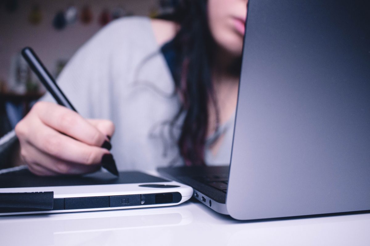 Student doing work on computer 