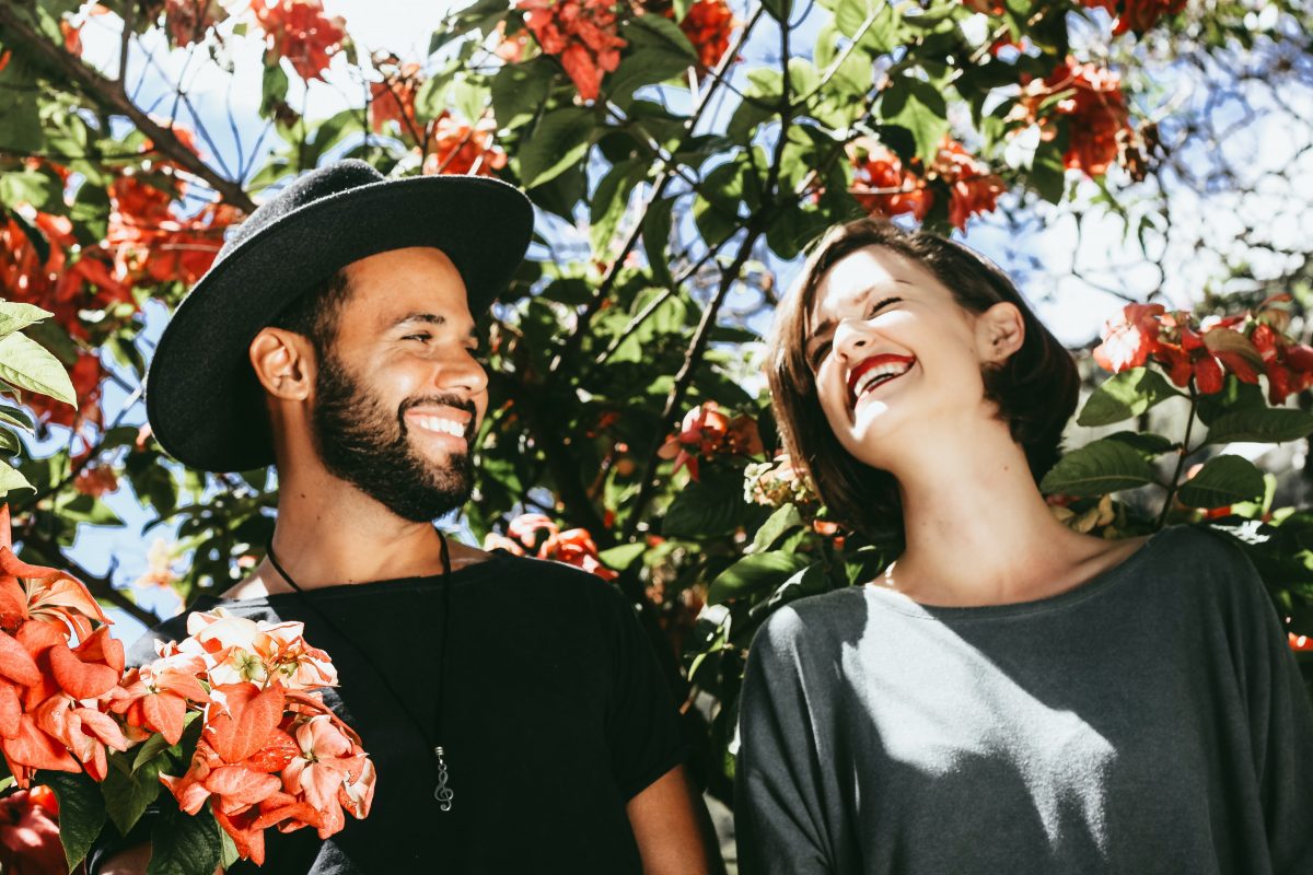 A happy couple in a garden