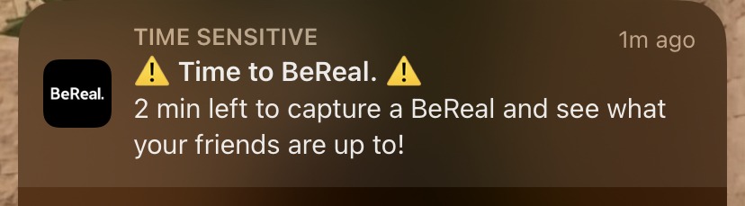 Be real notification to post within 2 minutes