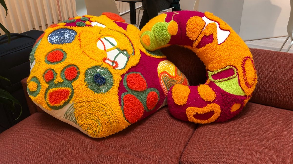 A colourful shaped cushion
