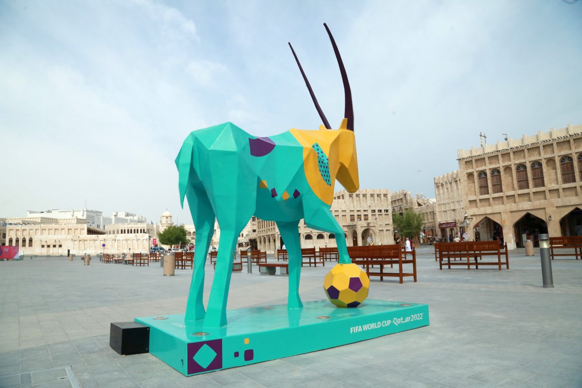 Gazelle with a football statue