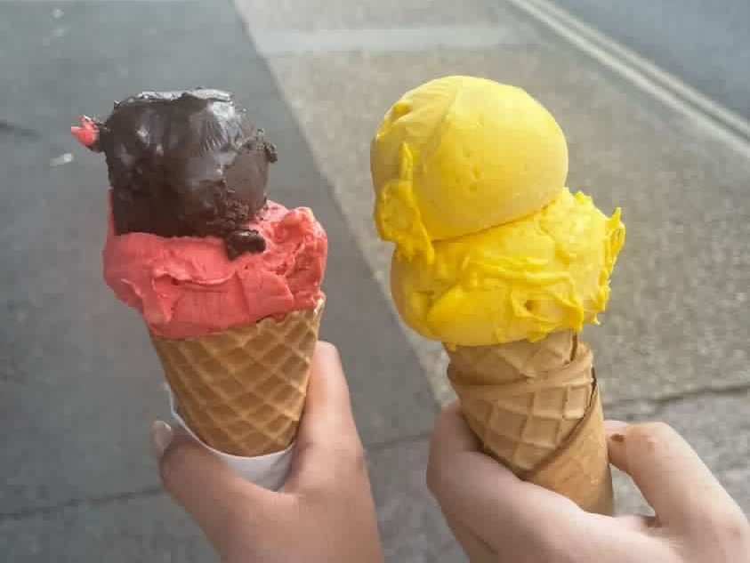 Two different flavour vegan sorbets in cones