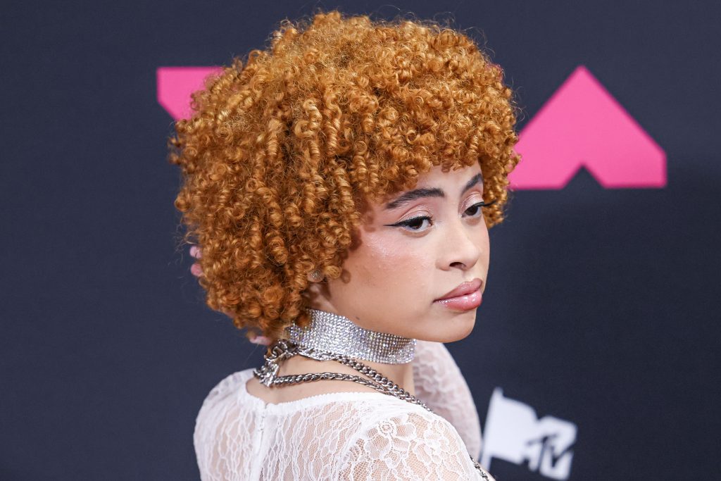 Ice Spice posing on the VMA pink carpet