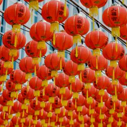 Hanging orange paper lanterns